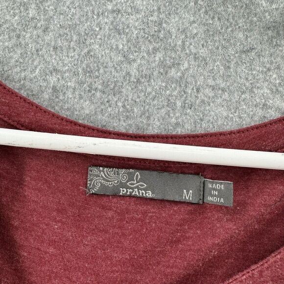 PrAna T-Shirt Womens Medium Dark Red Long Sleeve V-Neck Tee Basic Ruffle Accent - Picture 7 of 12